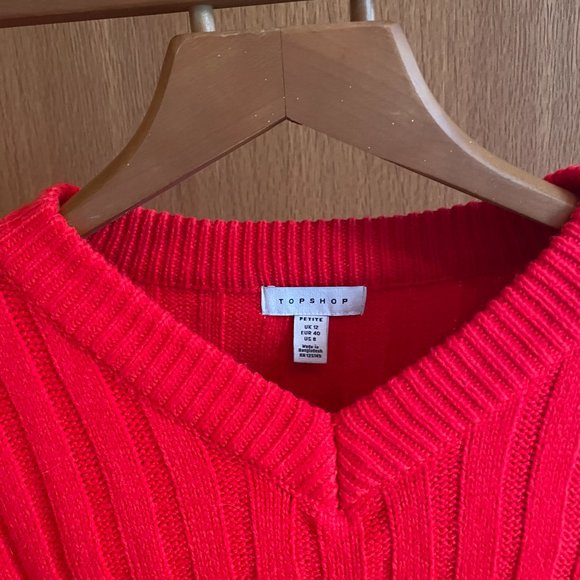 TopShop red v neck knit sweater - Picture 2 of 3